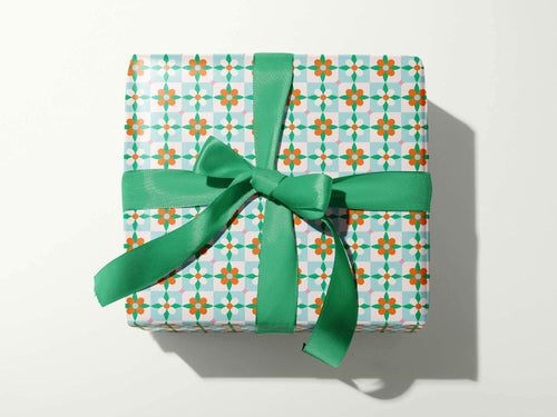 Poinsettia Flower Tiles Christmas Gift Wrap Roll