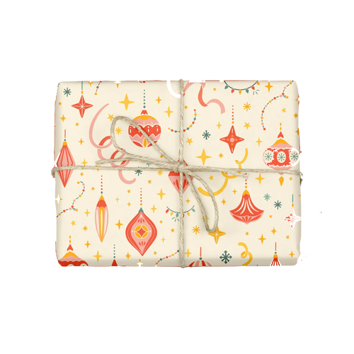 Retro Christmas Ornaments - Holiday Gift Wrap Roll