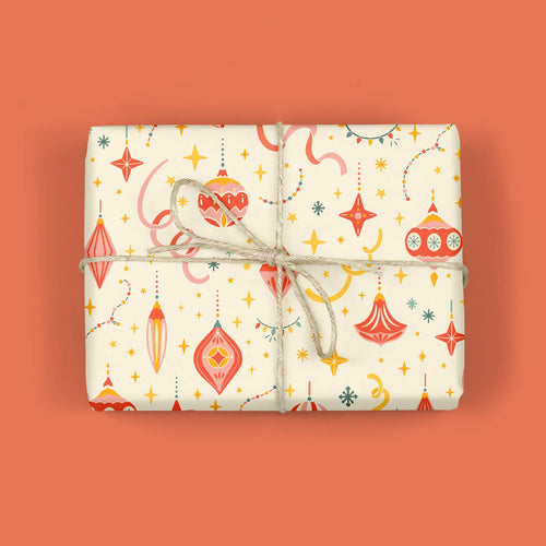 Retro Christmas Ornaments - Holiday Gift Wrap Roll