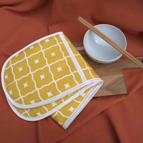 Ding Ding Double Oven Glove in Yellow Padma Print