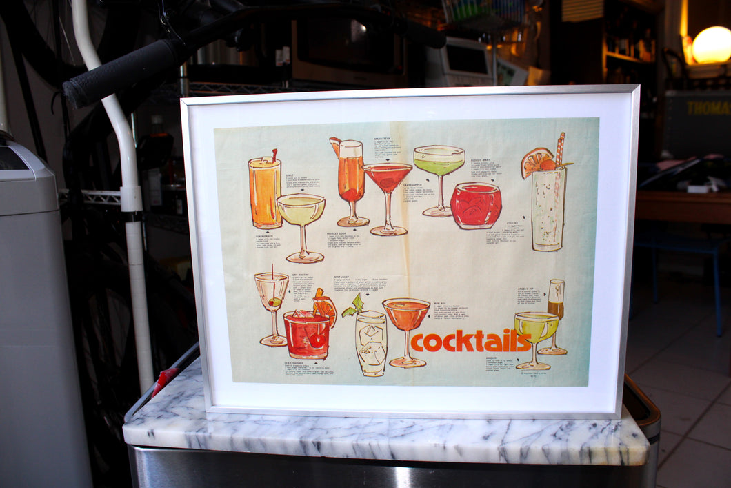 A framed vintage cocktail poster of unknown origin (circa 1970)