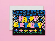 Birthday Garden • Typographic Retro Flowers Birthday Card: Full