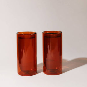 16 oz Double-Wall Amber Glass Set