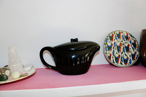 Vintage Black Ceramic Gravy Boat