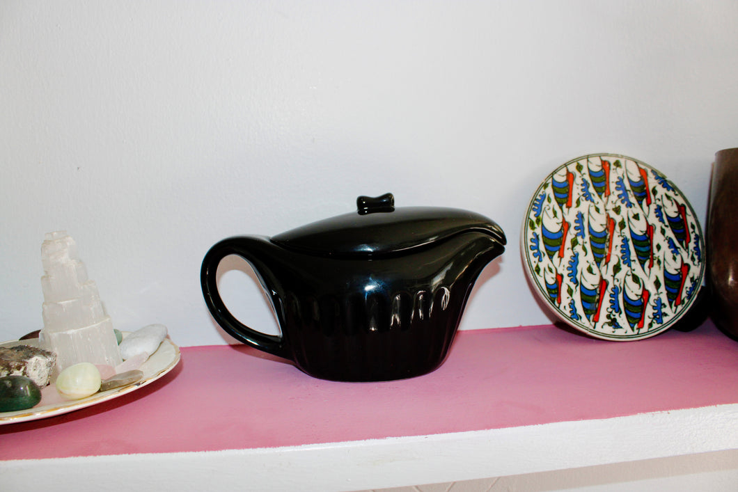 Vintage Black Ceramic Gravy Boat