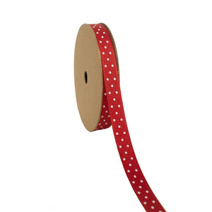 3/8" GROSGRAIN SWISS DOTS RIBBON  - 25 YARDS: RED/WHITE