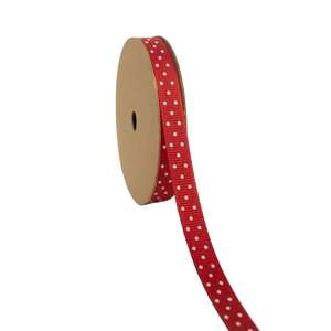 3/8" GROSGRAIN SWISS DOTS RIBBON  - 25 YARDS: RED/WHITE
