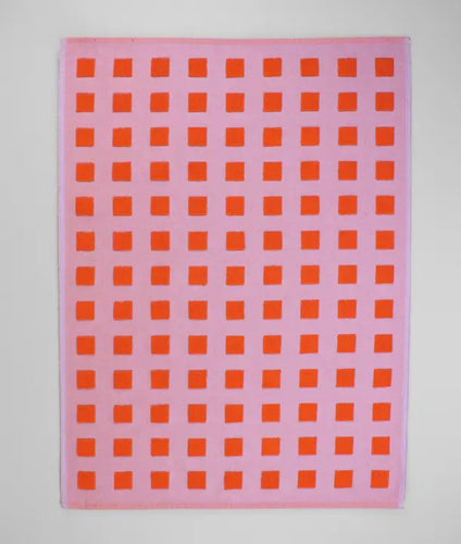 Lilac/Warm Red Squares Tea Towel