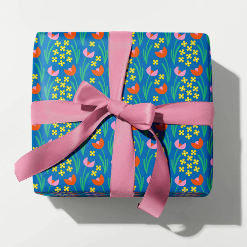 Waltz En Bleu Tulip Pattern Gift Wrap Roll