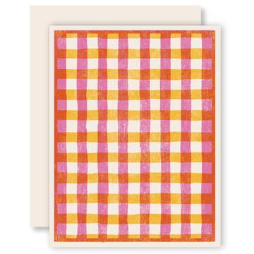 Pink Woodcut Gingham Card