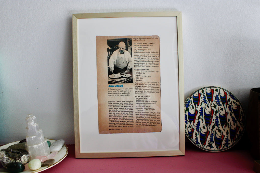 James Beard's Lentil recipes in Family Circle, framed