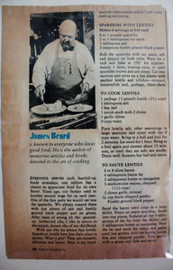 James Beard's Lentil recipes in Family Circle, framed