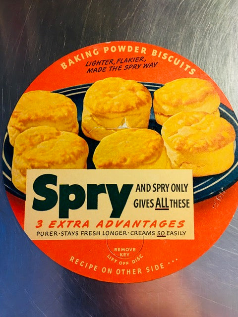 Spry Vegetable Shortening Recipe Card, Baking Powder Biscuits, Magic Meat Pie