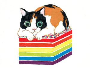 Calico Cat on Rainbow Cake Card