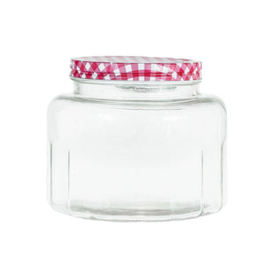 Wide Red Gingham Topped Glass Canister